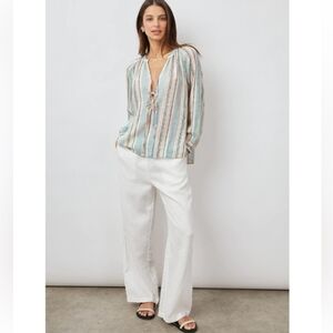 Rails Brielle Top Sag Harbour Stripe Linen Blend Plunge Tie V-Neck Coastal XS